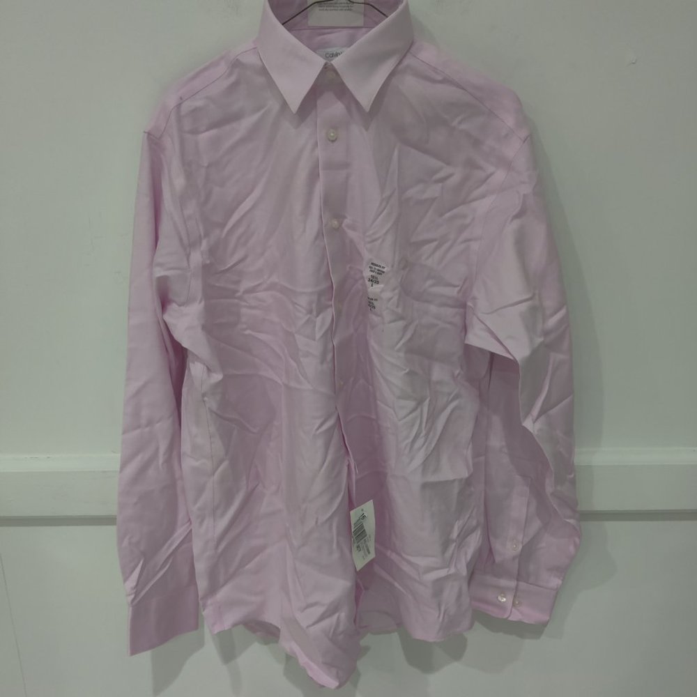 DEFECT Calvin Klein Mens Regular Fit Stretch Pink Size 16.5 34/35 $75 A389